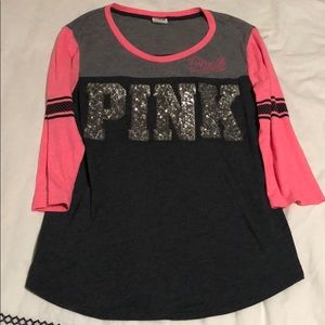 PINK sequined baseball tee